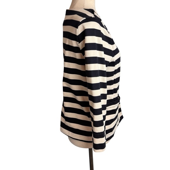 J.Crew Merriweather navy and White Striped knit jacket blazer nautical preppy - Picture 2 of 6